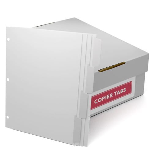 White Reverse Collated 1/4th Cut 90lb Mylar Coated Copier Tabs with 3 Holes (XT4SR3HP) - $160.19 Image 1