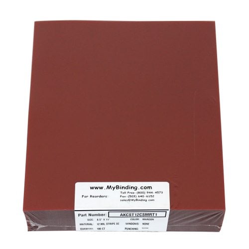 12mil Stripe Transparent Maroon Poly 8.5" x 11" Covers (100pk) (AKCST12CSMRT1) - $43.99 Image 1