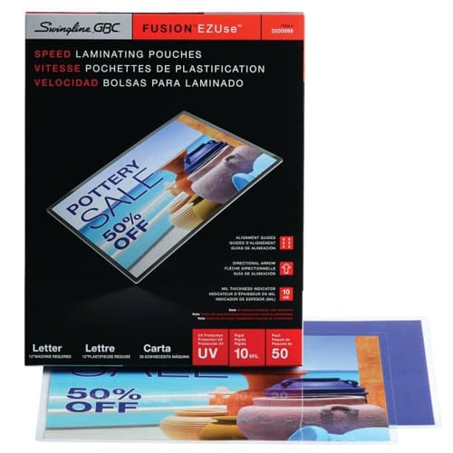 GBC Clear Swingline EZUse 10mil Letter Size Speed Thermal Pouches 50pk - C (3200599), Laminating Pouches Image 1