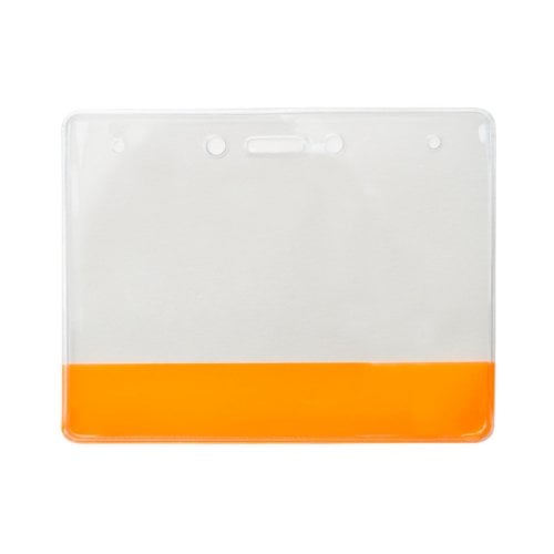 4" x 3" Vinyl Horizontal Badge Holder with Translucent Orange Bar - 100pk (304-CB-ORG) Image 1