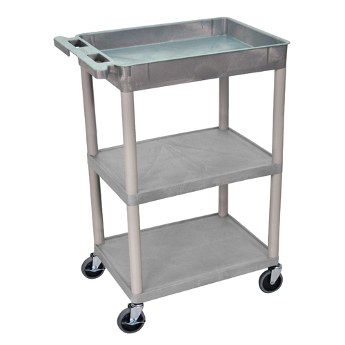 Luxor Gray Top Tub and Middle/Bottom Flat Shelf Utility Cart (STC122-G) Image 1