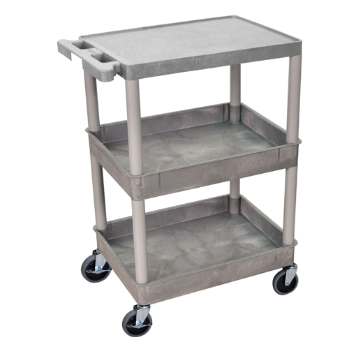 Luxor Gray Top Flat and Middle/Bottom Tub Shelf Utility Cart (STC211-G), Boards Image 1