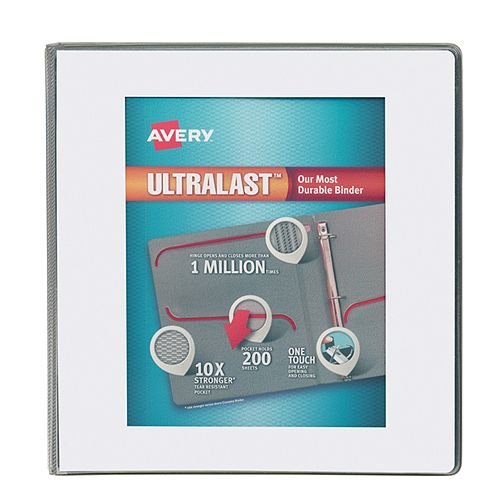 Avery 1-1/2" White UltraLast Heavy Duty View Binders with One Touch Slant Ring 6pk (AVE-79714)