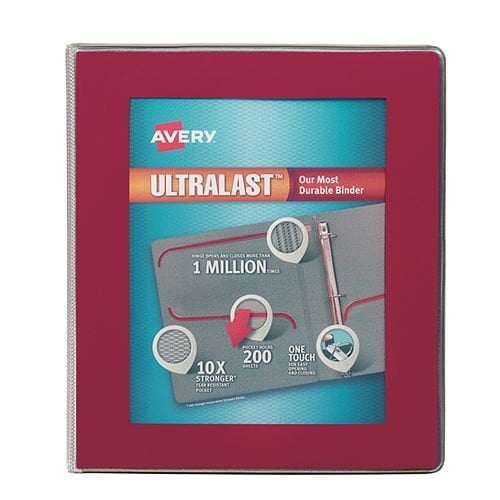Avery 1" Red UltraLast Heavy Duty View Binders with One Touch Slant Ring 6pk (AVE-79736)