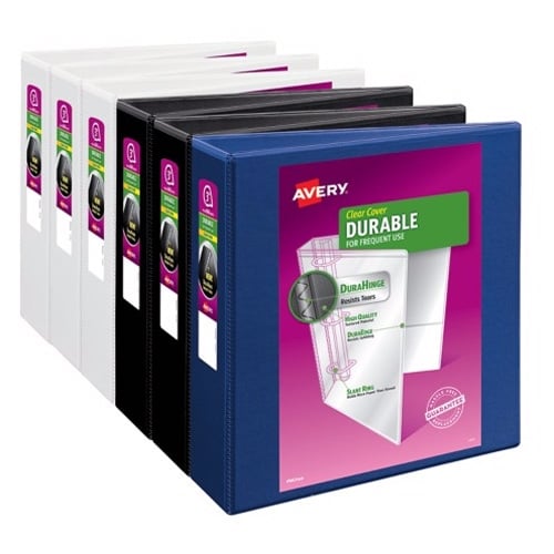 Avery 3" Assorted Durable Slant Ring View Binders 6pk (AVE-17048), Avery brand Image 1