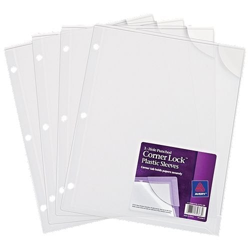 Avery Corner Lock 3Hole Punched 8.5" x 11" Clear Plastic Sleeves 4pk