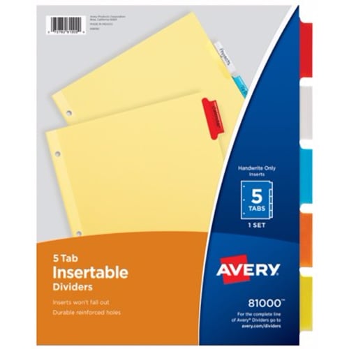 11102 Avery WorkSaver Insertable Tab Dividers 5Tab Set 1 Set
