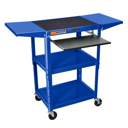 Luxor Blue Adjustable Height Metal Cart with Keyboard Tray and Drop Leaf Shelves (AVJ42KBDL-RB) Image 1