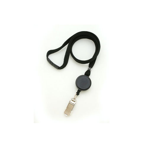 Black Breakaway Lanyard with Badge Reel and Card Clamp - 3/8" - 100pk (MYIDBL545K6BLK) Image 1