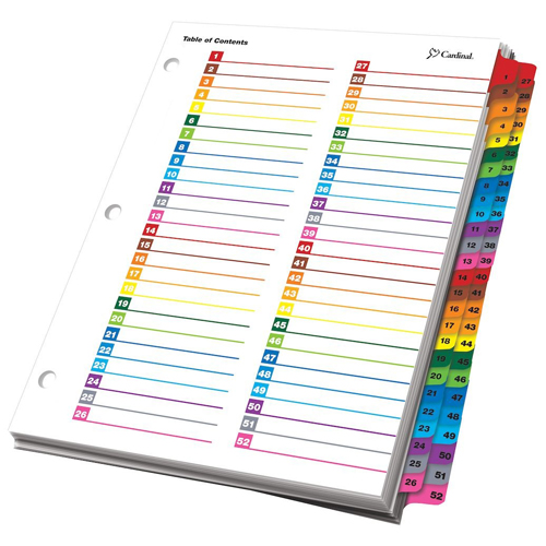Cardinal 52-Tab Multicolor OneStep Printable Table of Contents Dividers 6pk (CRD-60990)