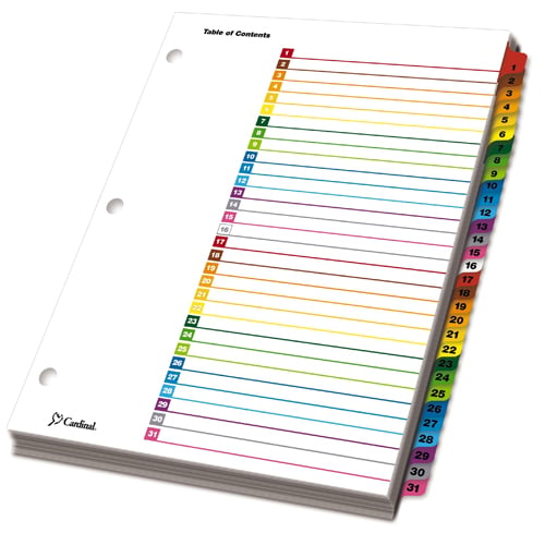 Cardinal Multi-Color Table of Contents/1-31 Tab Divider 12pk (CRD-60118)