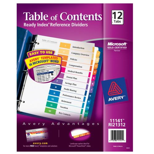 Avery; Ready Index Customizable Table of Contents Contemporary Multicolor 