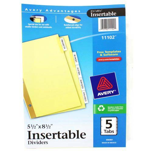 Avery Insertable Dividers 11102 5.5 X 8.5 