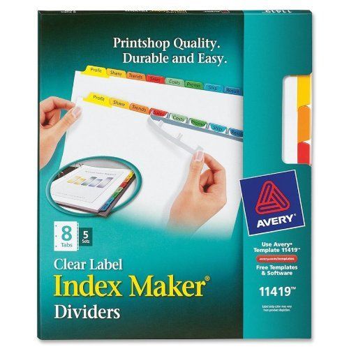 Avery 8-Tab Index Maker Clear Label Dividers with Traditional Colored Tabs  5 sets - 11419