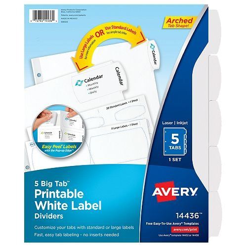 Buy Avery Tab Easy 5-Tab Printable Large White Dividers