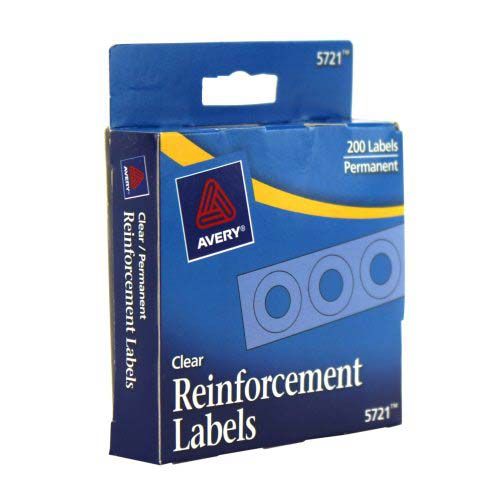 Avery 5721 Hole Reinforcements Clear 200/Pack Pack of 12=2400 1/4" Dia 