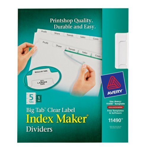 11490 1 set Print & Apply Clear Label 5-Tab Dividers Avery Big Tab Dividers Index Maker Easy Apply Strip