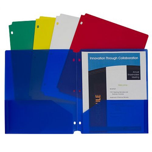 10/PK C-Line Assorted Two-Pocket Poly Portfolio Folder with Three-Hole Punch 