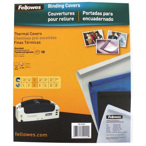 Free Shipping 10pk New Fellowes 1/4" Gloss White Thermal Binding Covers 