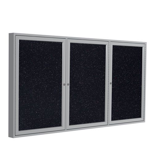 Ghent PA23648TRCF 2 Door Enclosed Recycled Rubber Bulletin Board Satin Frame 3x4 Confetti 