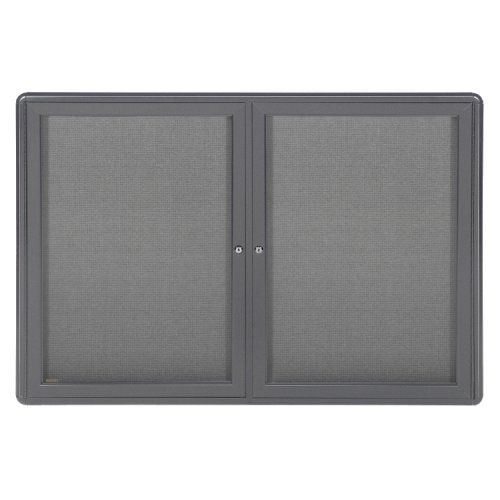 Ghent 34x47 2-Sliding Doors Ovation Gray Fabric Bulletin Board Made in the USA Black Frame 