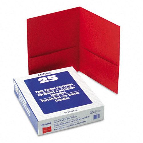 Letter Size Box of 25 Textured Paper 57511EE Red Twin-Pocket Folders -New Holds 100 Sheets 