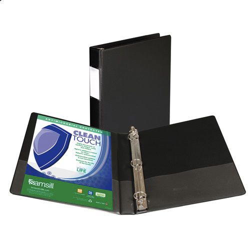 Samsill Clean Touch 3 Ring Binder Locking Round Ring Black 2 Inch Capacity Protected by Antimicrobial Additive Reference Binder with Label Holder 