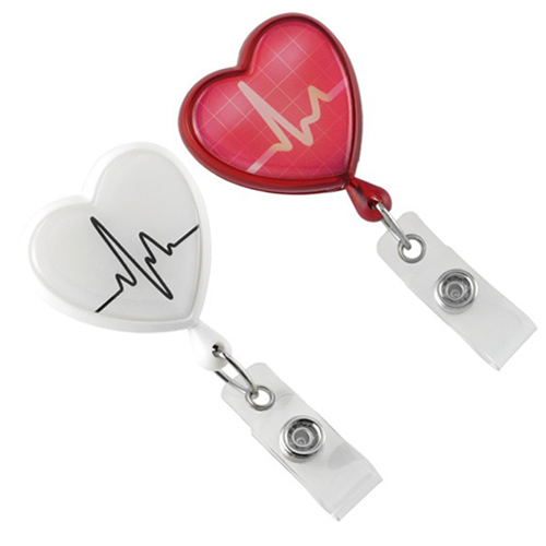 EKG Themed Heart-Shaped Badge Reel with Swivel Clip -25pk (MYBEKGHEART) Image 1