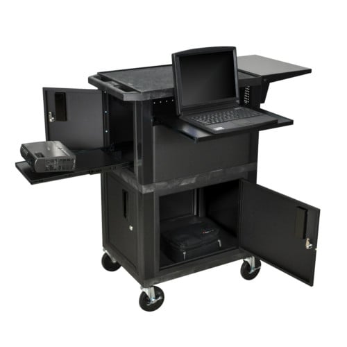 H. Wilson Tuffy Black Presentation Station with Cabinets, Shelves and Projector Platform (WTPSCE)