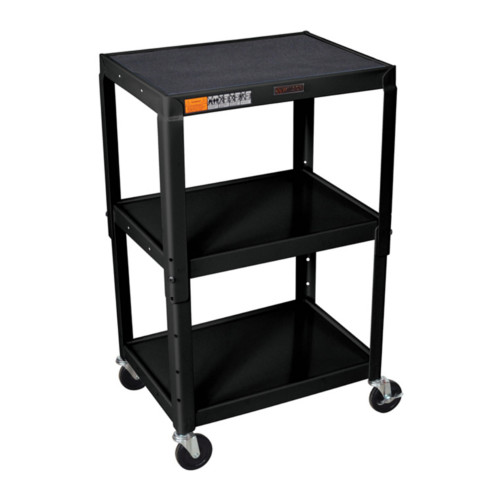 H. Wilson Black Adjustable Height 3-Shelf Steel A/V Cart ( No Outlet) (W42A) Image 1