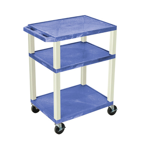 H. Wilson Blue 34" High Tuffy Utility A/V Cart (3-Shelf Putty Legs) (WT34BUE) Image 1