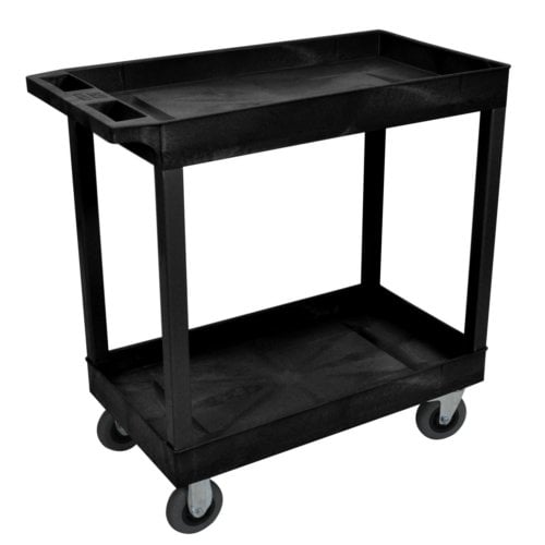 Luxor 32" x 18" Black 2-Tub Shelf Utility Cart w/ Semi-Pneumatic Casters (EC11SP5-B) - $128.66 Image 1