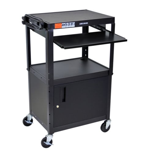 Luxor Adjustable Height Black Steel A/V Cart with Pullout Keyboard Tray and Cabinet (AVJ42KBC)