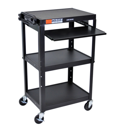 Luxor Adjustable Height Black Steel A/V Cart with Pullout Keyboard Tray (AVJ42KB) Image 1