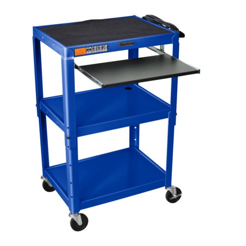 Luxor Adjustable Height Blue Steel A/V Cart with Pullout Keyboard Tray (AVJ42KB-RB)