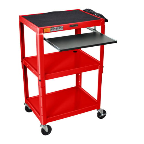 Luxor Adjustable Height Red Steel A/V Cart with Pullout Keyboard Tray (AVJ42KB-RD) Image 1