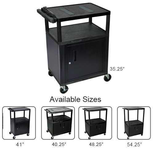 Luxor Black 3-Shelf Endura A/V Utility Cart with Cabinet (LE3440424854C-B), Luxor brand Image 1