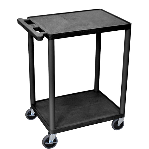 Luxor 24" Wide Black Molded Plastic 2-Shelf Utility Cart (HE32-B)