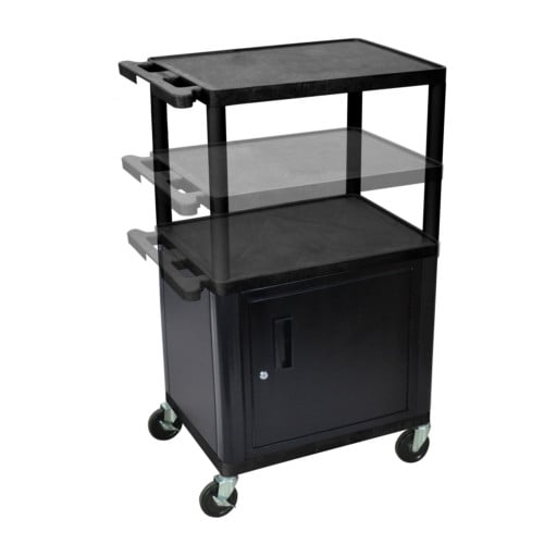 Luxor Endura 24" x 18" Black Multi-Height A/V Utility Cart with Cabinet (LPDUOCE-B) Image 1