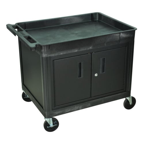 Luxor Black Large Top Tub and Bottom Flat Shelf Utility Cart with Cabinet (TC12C-B), Luxor brand Image 1
