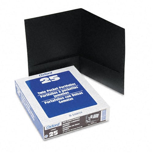 Oxford Black Linen Twin-Pocket Portfolio - 25pk (ESS-53406) Image 1