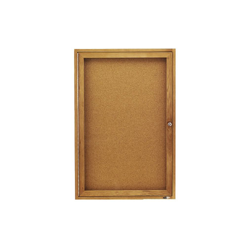 Quartet Cork 3' x 2' Oak Frame 1 Door Enclosed Bulletin Board (QRT-363) Image 1