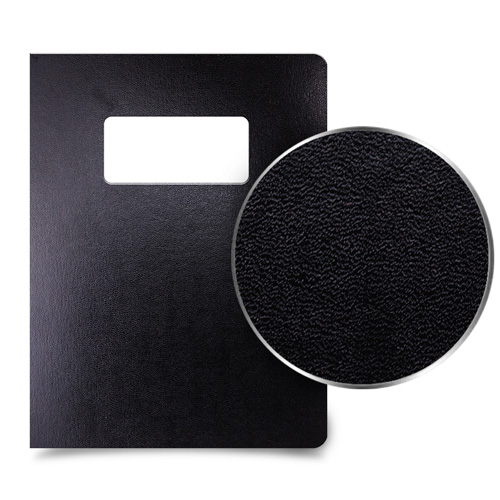 Black 8.75" x 11.25" Regency Leatherette Vinyl Covers with Windows - 100pk (C875X1125BKW) Image 1