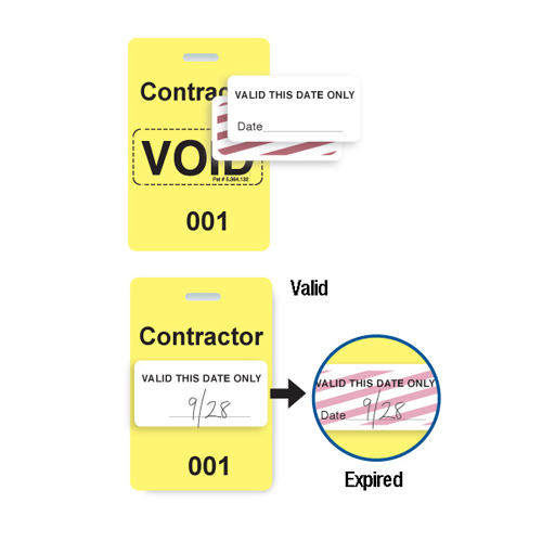 Reusable Yellow Plastic VOIDbadge - Contractor 101-200 - 100pk (T3004-06527), Id Supplies Image 1