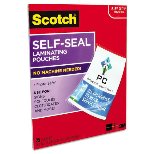Scotch Clear 9-1/16" x 11-5/8" Letter Size Self-Seal Laminating Pouches - 25pk (LS854-25G) Image 1