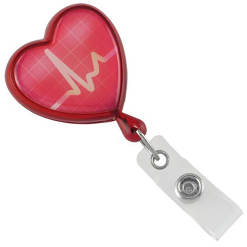 Translucent Red EKG Themed Heart-Shaped Badge Reel with Swivel Clip -25pk (2120-7636) Image 1