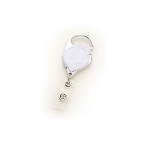 White Carabiner Badge Reel with Clear Vinyl Strap - 25pk (MYID704CBWHT) Image 1